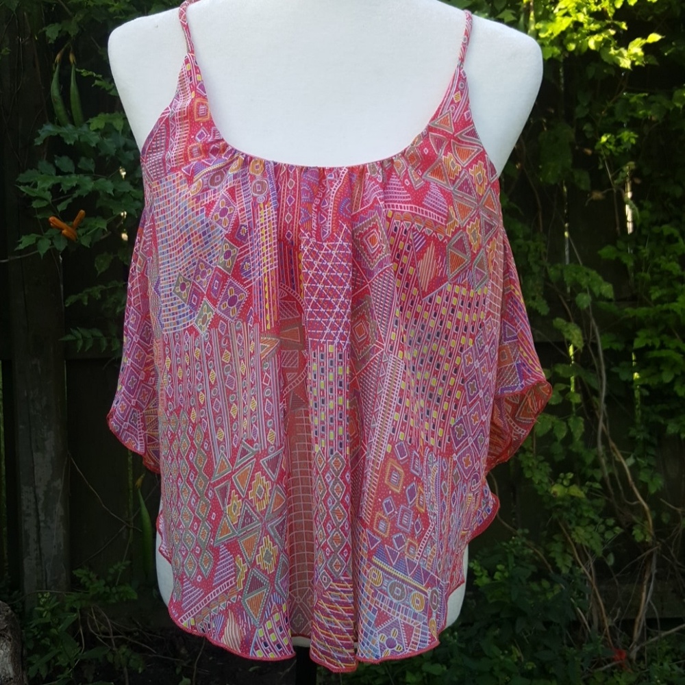 Frenzee Coral Print Pattern Flowy Crop Top